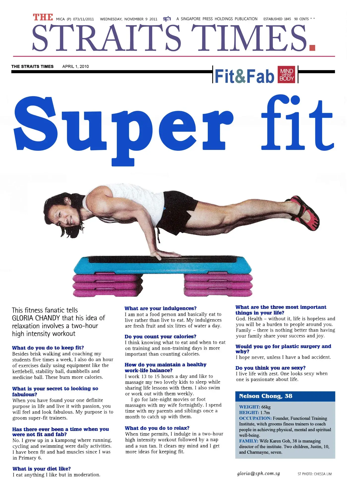 Straits Times Fit & Fab feature on Nelson Chong, 'Super fit'